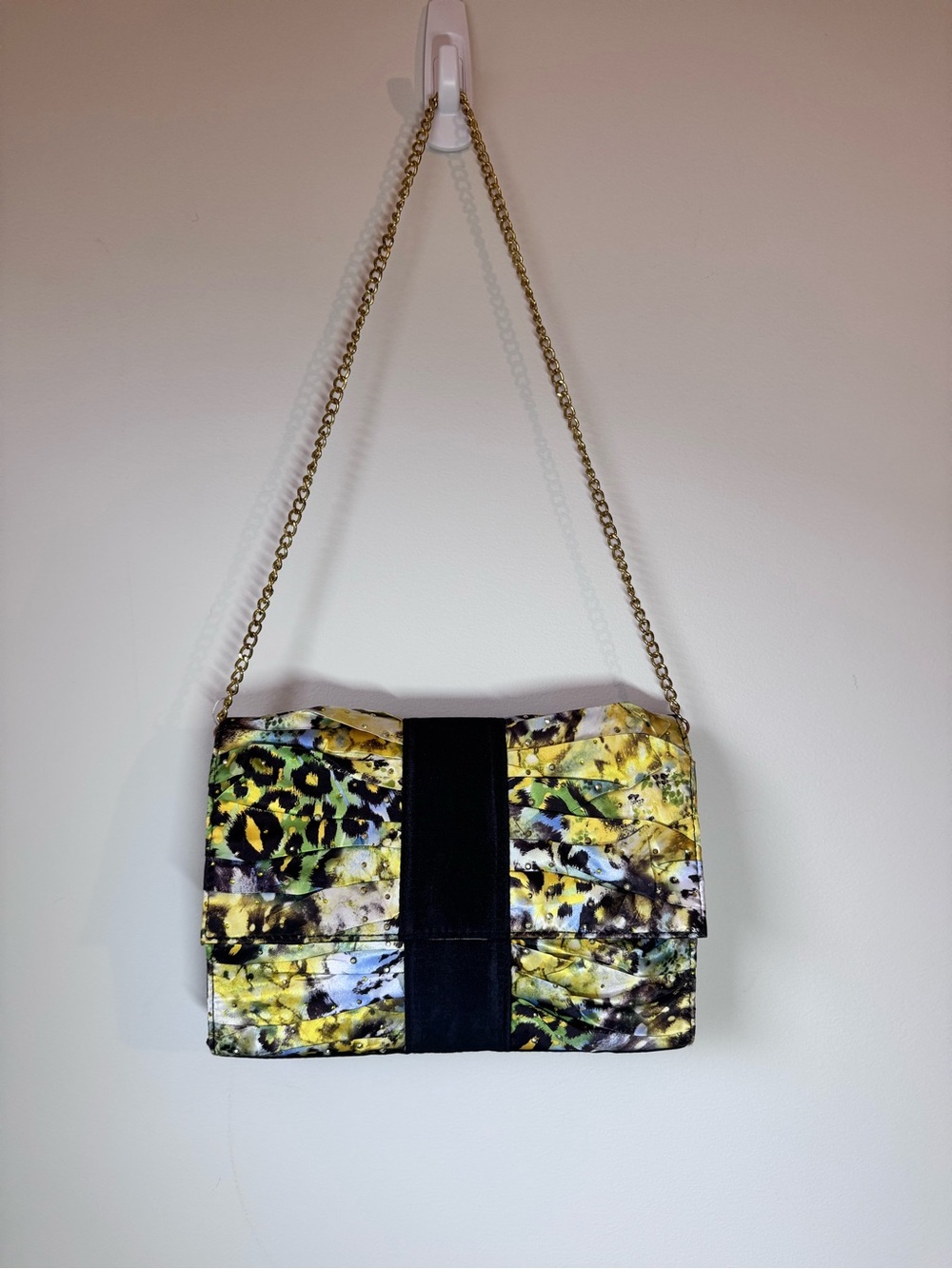 J.Renee vintage Multicolor Studded Pleated Fold over Clutch with Gold Chain